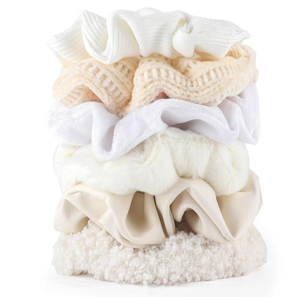 Scrunchies For Women Girls 6pcs White Velvet Scrunchies For Thick Hair Ultra Tex